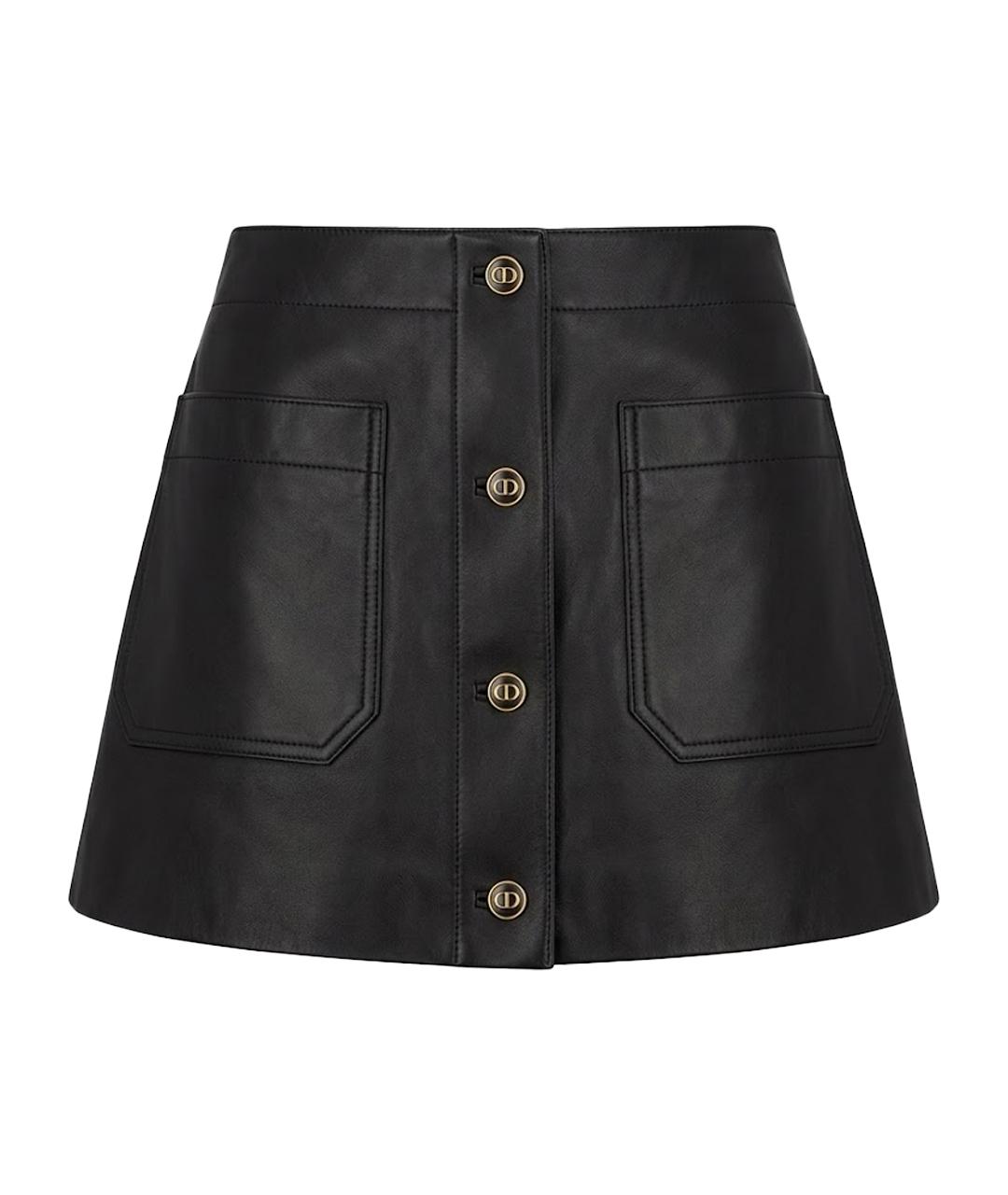 CHRISTIAN DIOR Черная кожаная юбка мини, фото 1