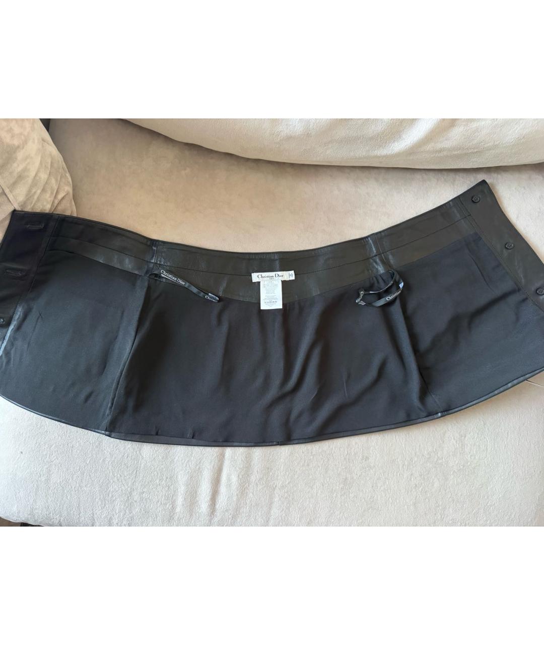 CHRISTIAN DIOR Черная кожаная юбка мини, фото 4