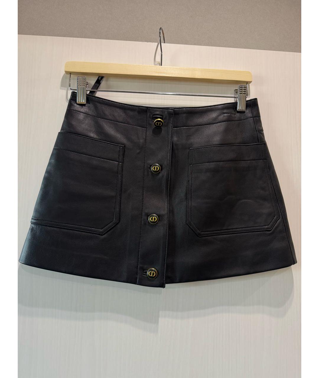 CHRISTIAN DIOR Черная кожаная юбка мини, фото 7