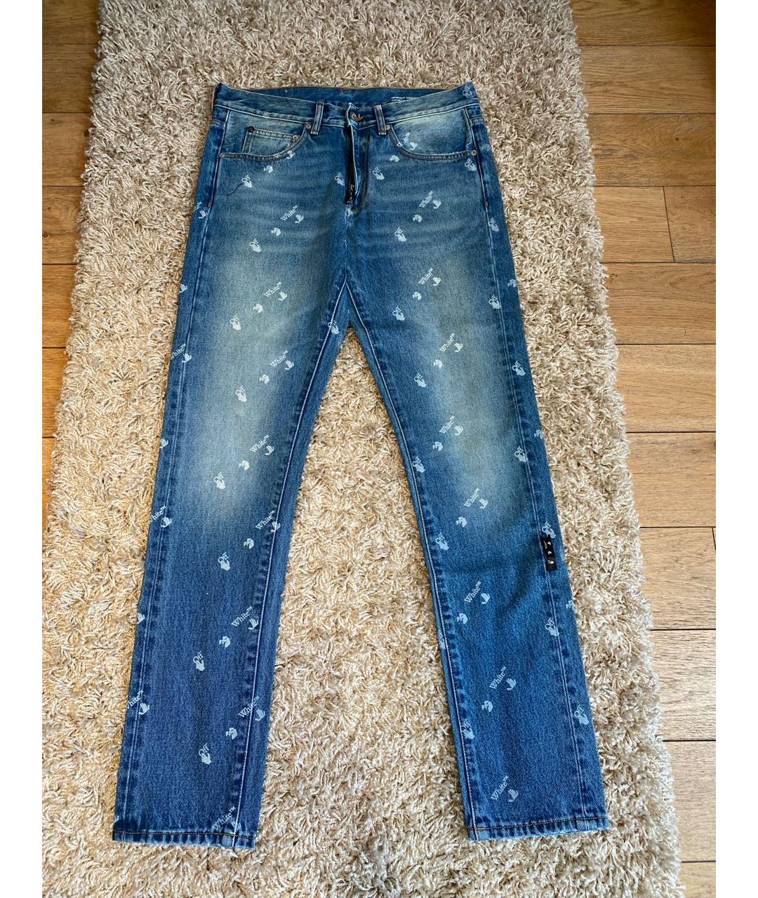 OFF-WHITE Синие хлопковые прямые джинсы, фото 9