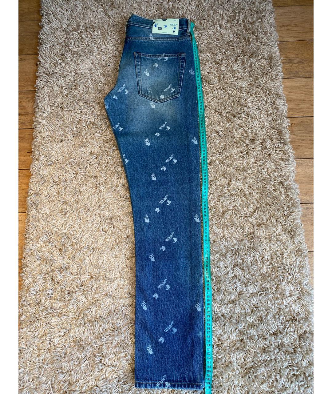 OFF-WHITE Синие хлопковые прямые джинсы, фото 8