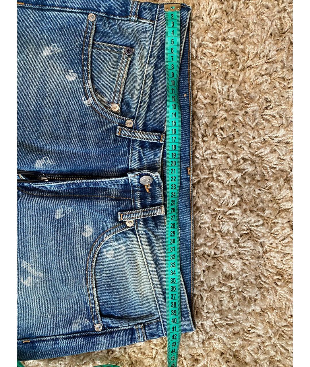 OFF-WHITE Синие хлопковые прямые джинсы, фото 7