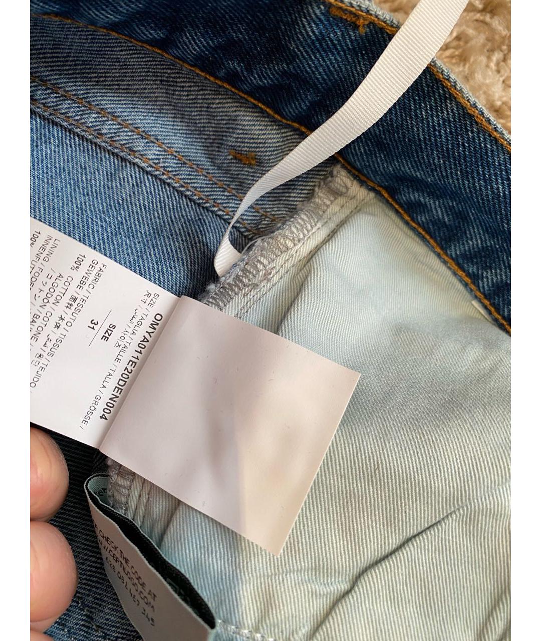 OFF-WHITE Синие хлопковые прямые джинсы, фото 5