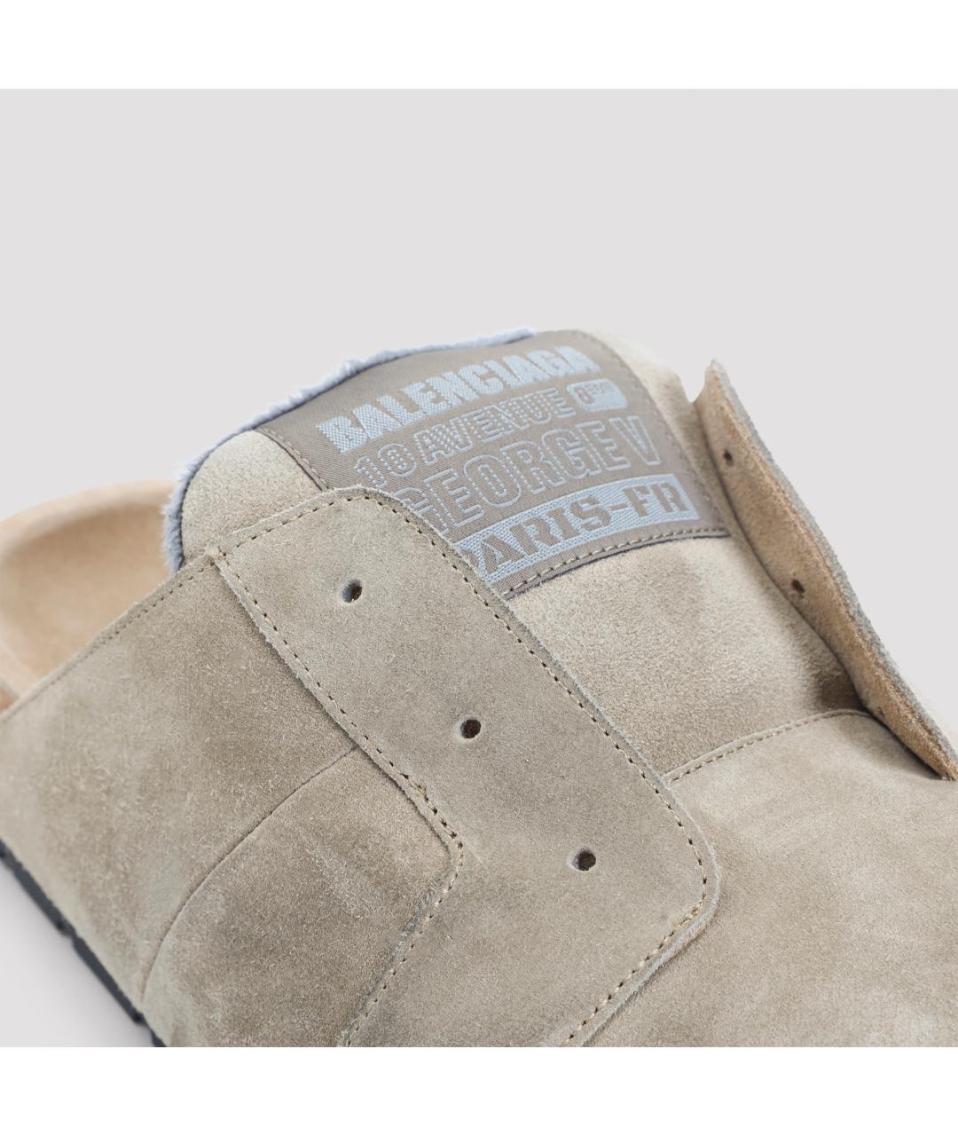 BALENCIAGA Бежевые замшевые шлепанцы, фото 5