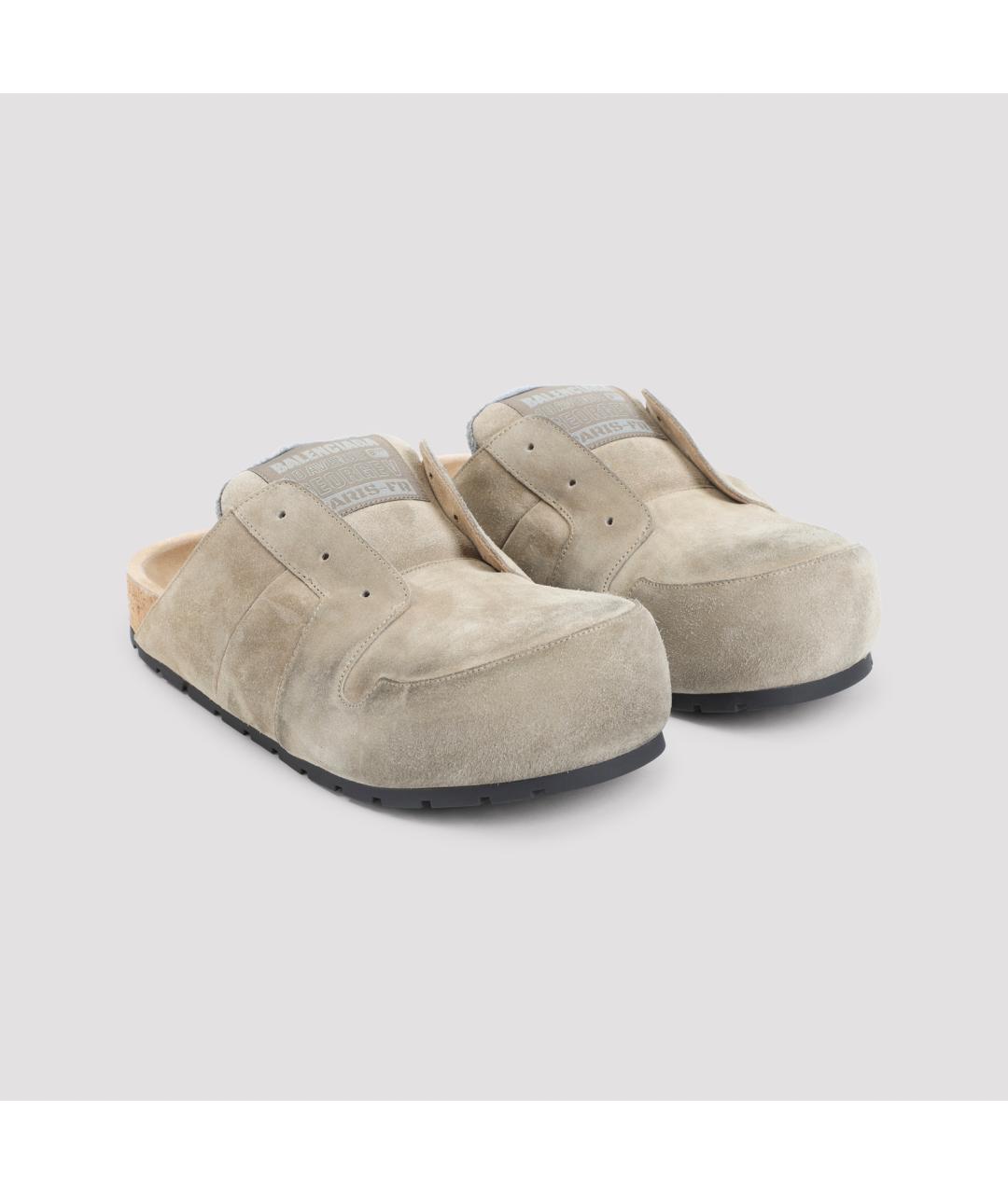 BALENCIAGA Бежевые замшевые шлепанцы, фото 4