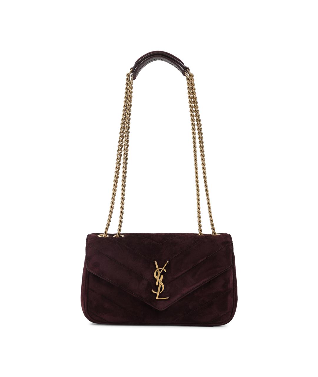 SAINT LAURENT Бордовая замшевая сумка через плечо, фото 1