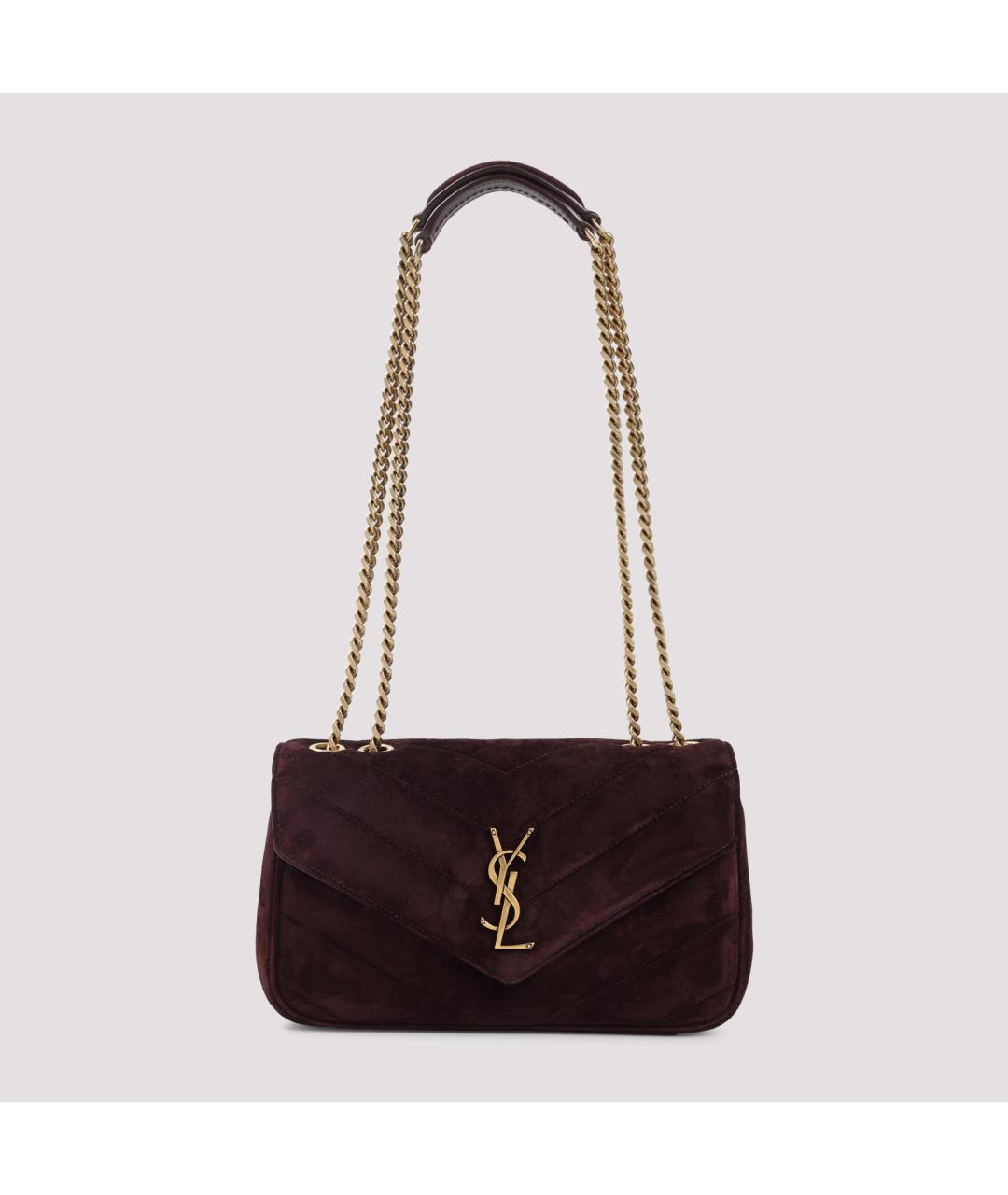 SAINT LAURENT Бордовая замшевая сумка через плечо, фото 2