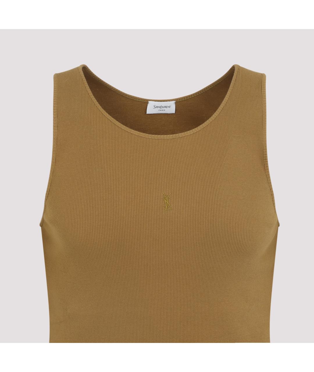 SAINT LAURENT Коричневая хлопковая майка, фото 4