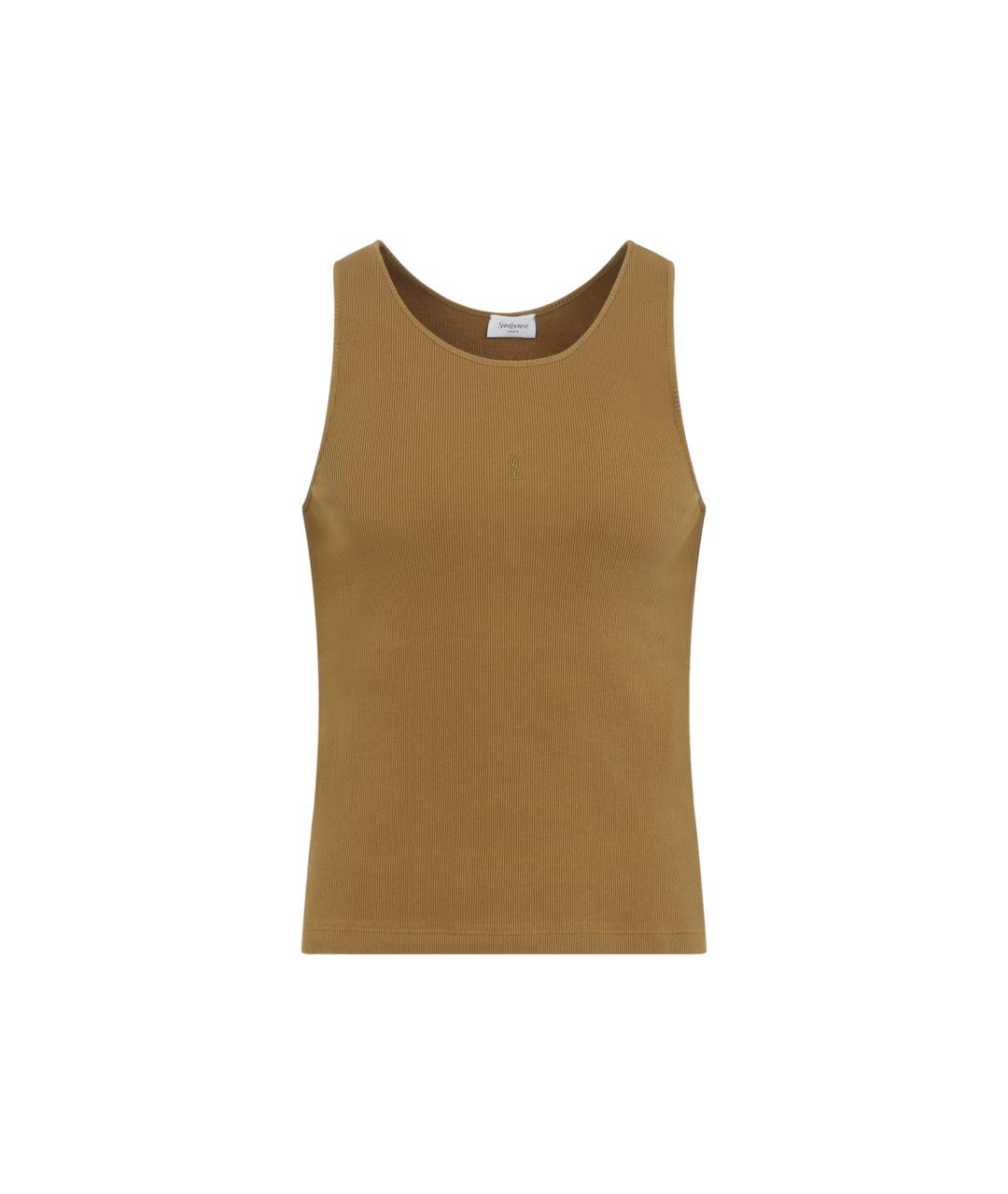 SAINT LAURENT Коричневая хлопковая майка, фото 1