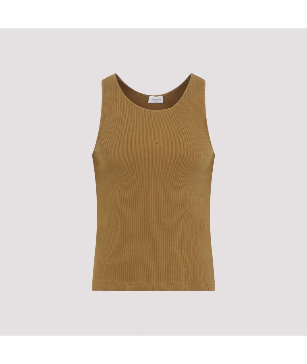 SAINT LAURENT Коричневая хлопковая майка, фото 2