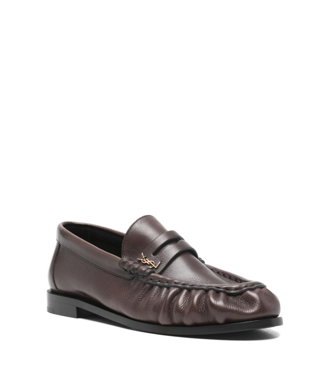 SAINT LAURENT Коричневые кожаные лоферы, фото 2