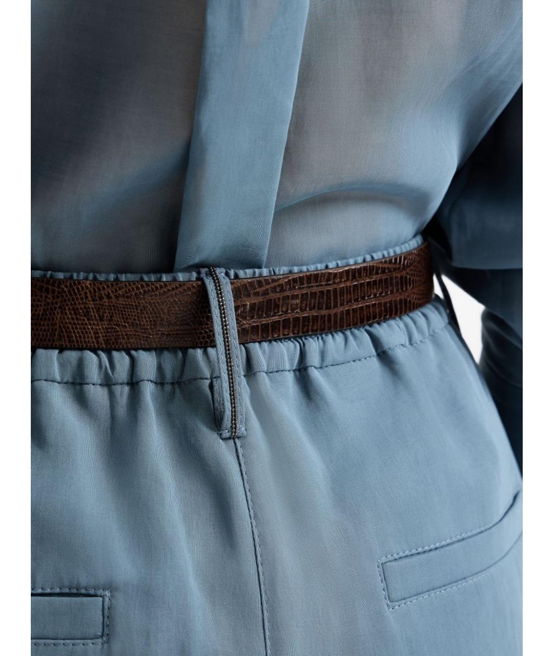 BRUNELLO CUCINELLI Голубые хлопковые брюки широкие, фото 5