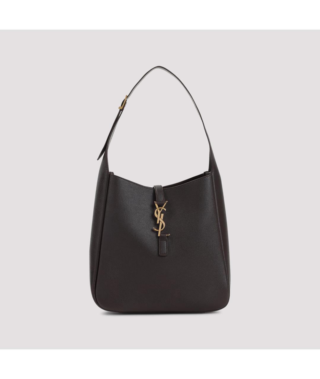 SAINT LAURENT Коричневая кожаная сумка с короткими ручками, фото 2