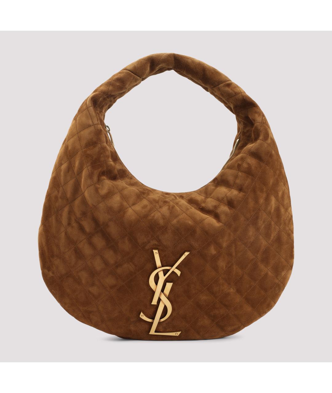 SAINT LAURENT Коричневая кожаная сумка с короткими ручками, фото 2