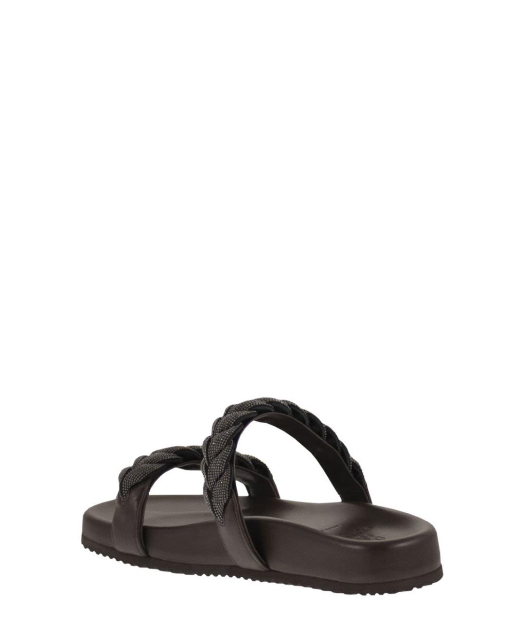 BRUNELLO CUCINELLI Коричневые кожаные шлепанцы, фото 3