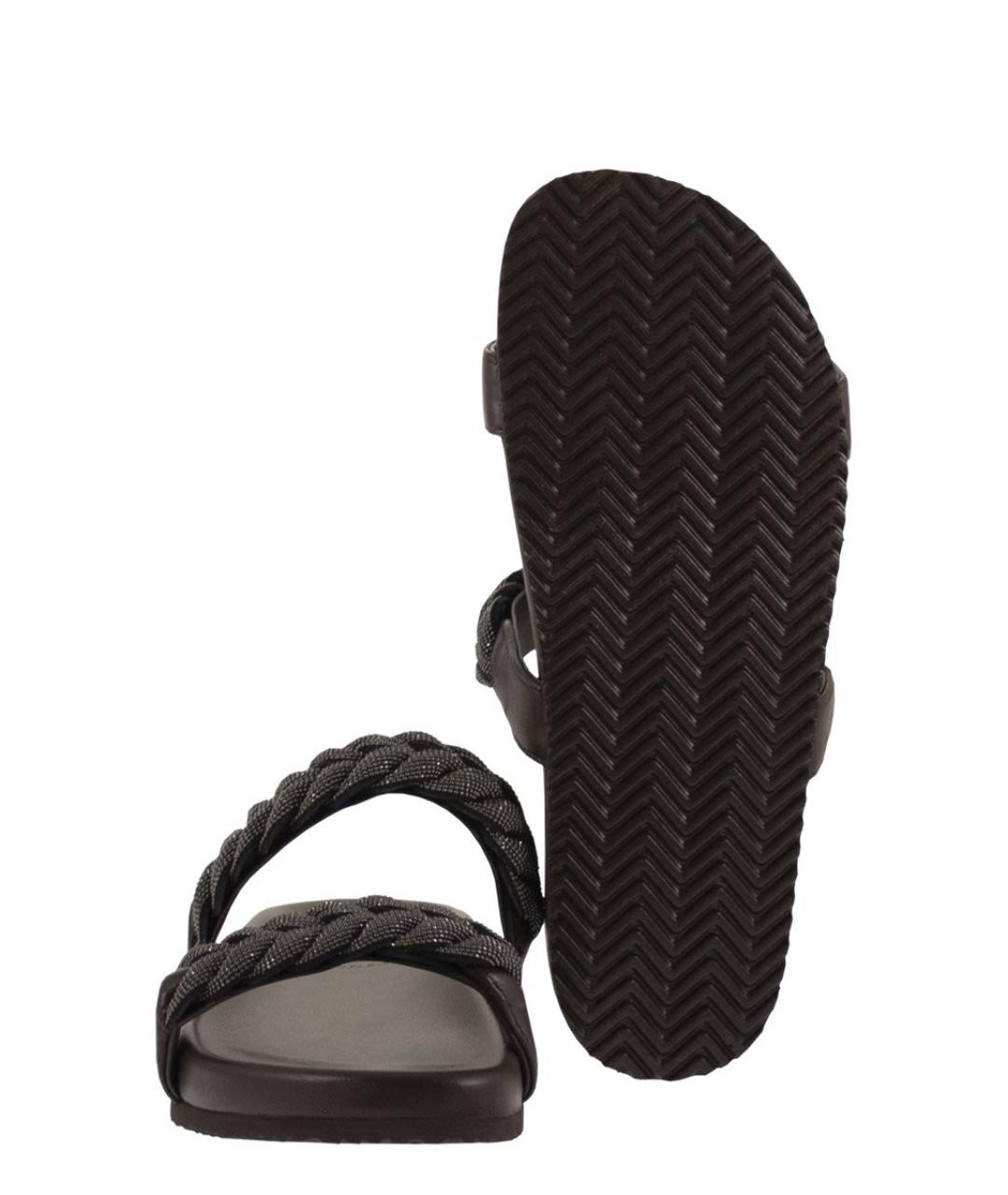 BRUNELLO CUCINELLI Коричневые кожаные шлепанцы, фото 5