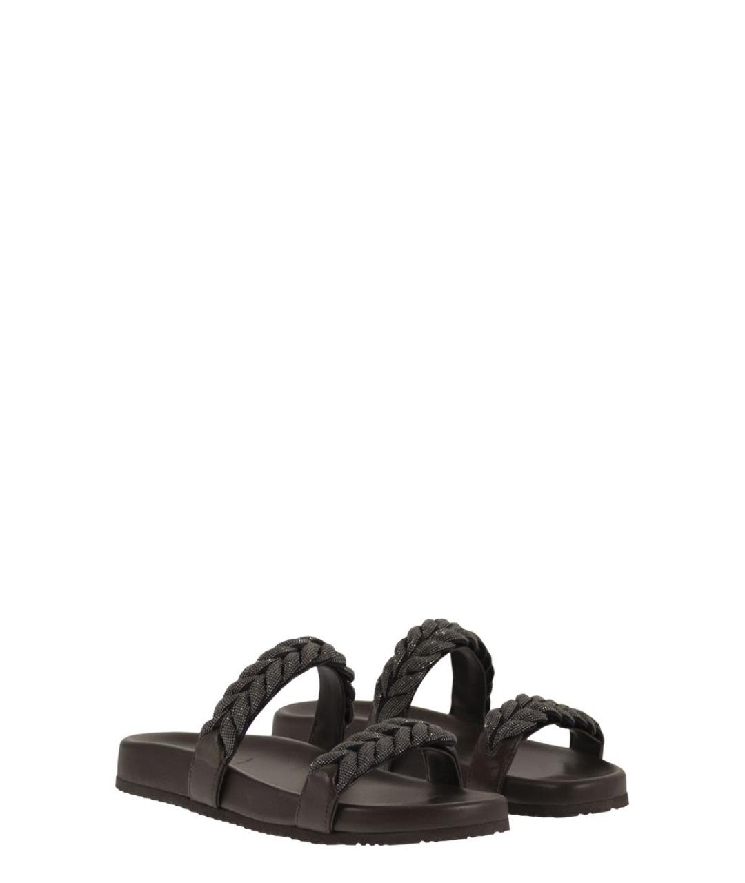 BRUNELLO CUCINELLI Коричневые кожаные шлепанцы, фото 4