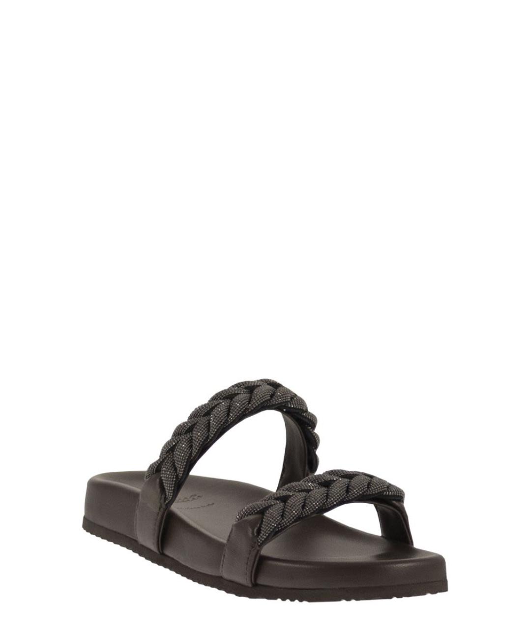 BRUNELLO CUCINELLI Коричневые кожаные шлепанцы, фото 2