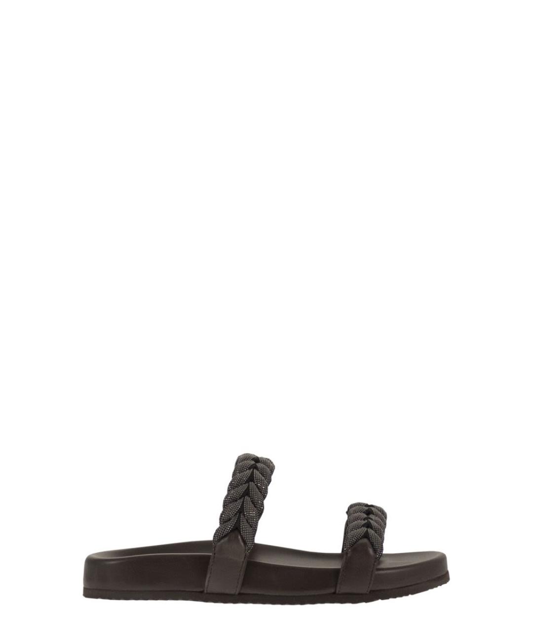 BRUNELLO CUCINELLI Коричневые кожаные шлепанцы, фото 1