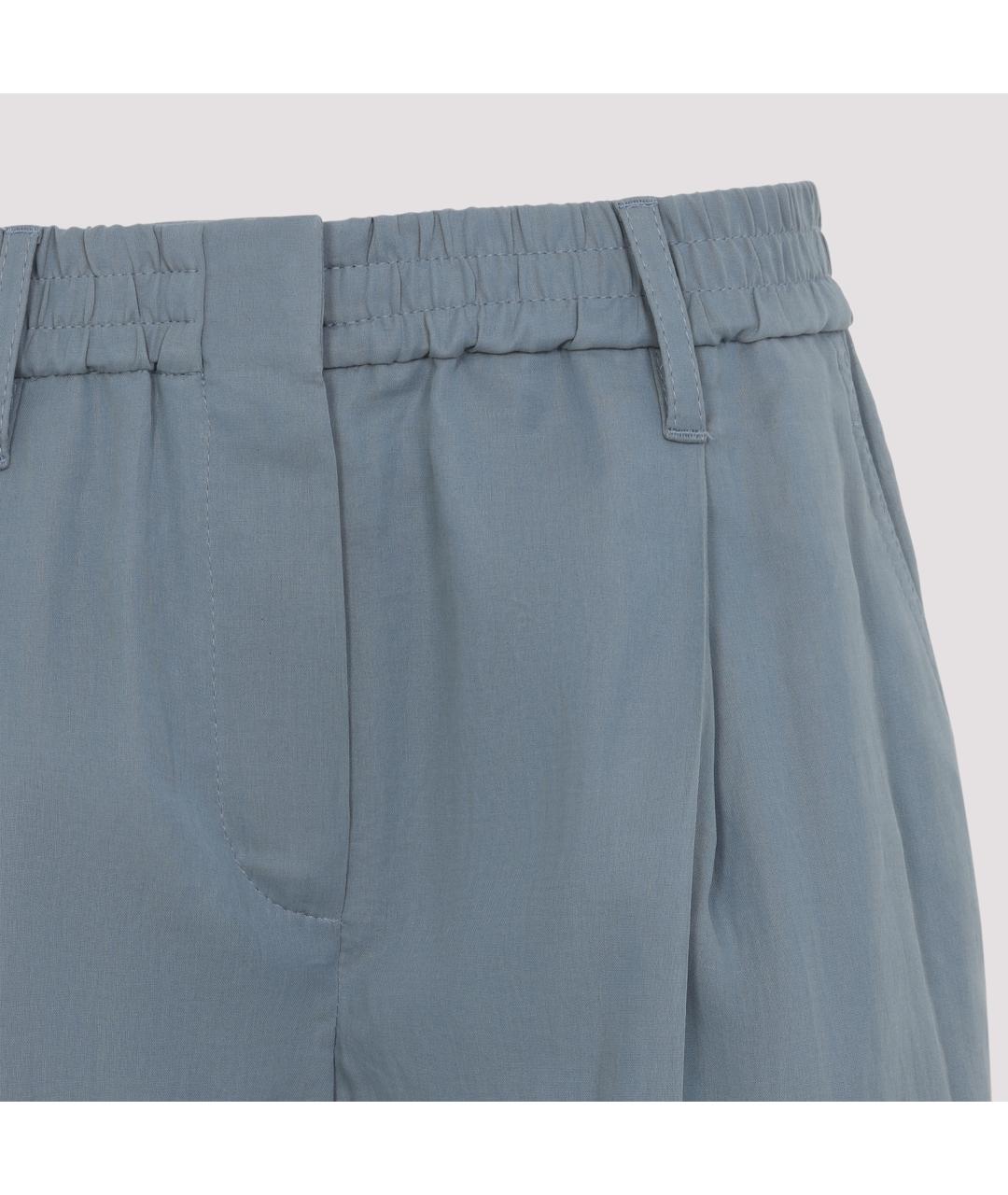 BRUNELLO CUCINELLI Голубые хлопковые брюки широкие, фото 4