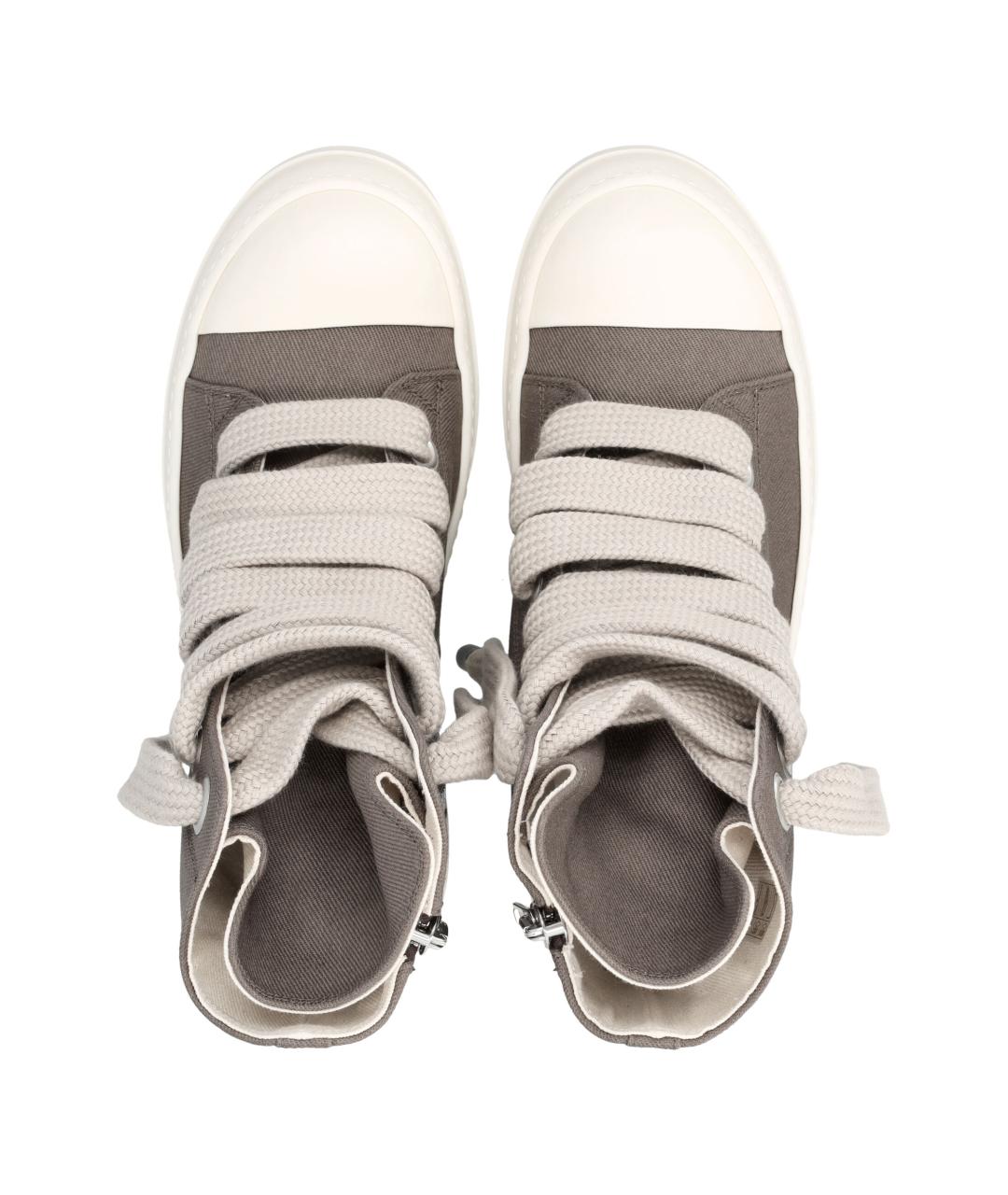 RICK OWENS Серые текстильные высокие кроссовки / кеды, фото 2