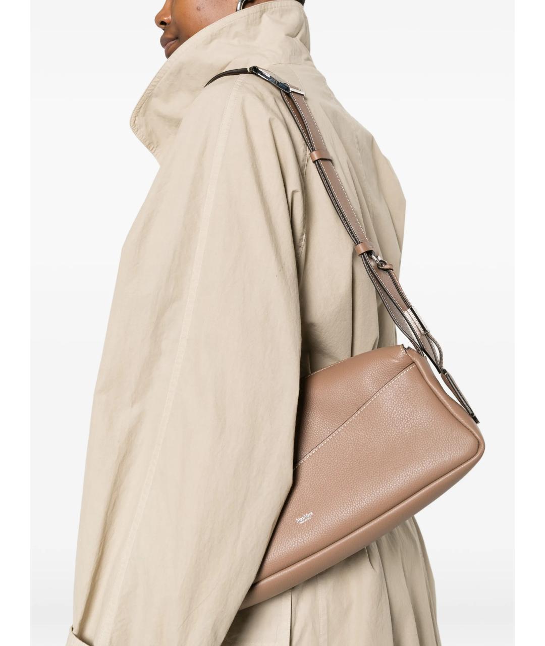 MAX MARA Бежевая кожаная сумка через плечо, фото 2