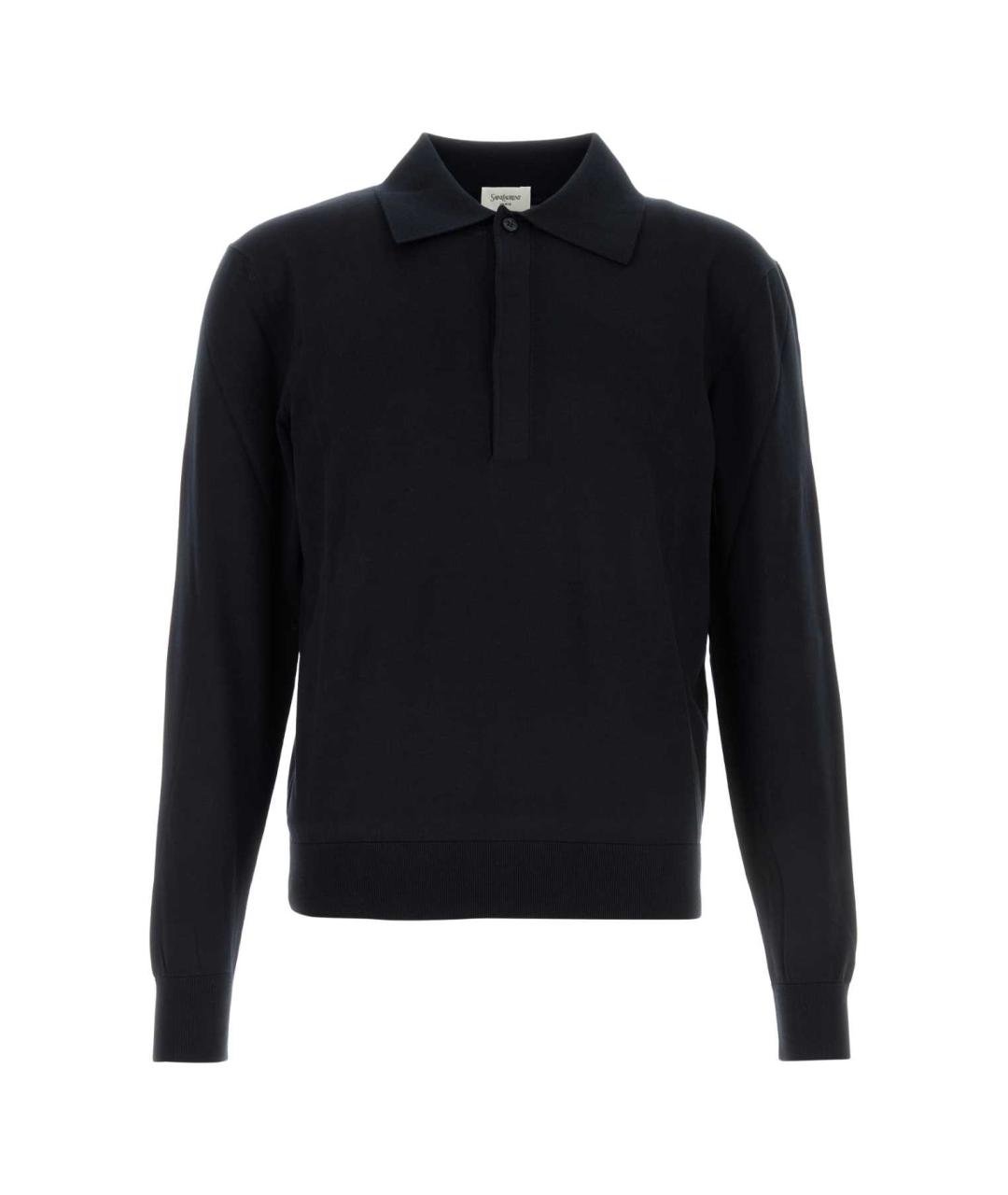 SAINT LAURENT Темно-синее хлопковое поло с длинным рукавом, фото 1