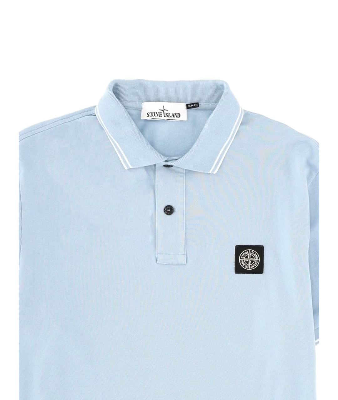 STONE ISLAND Голубое хлопковое поло с коротким рукавом, фото 2