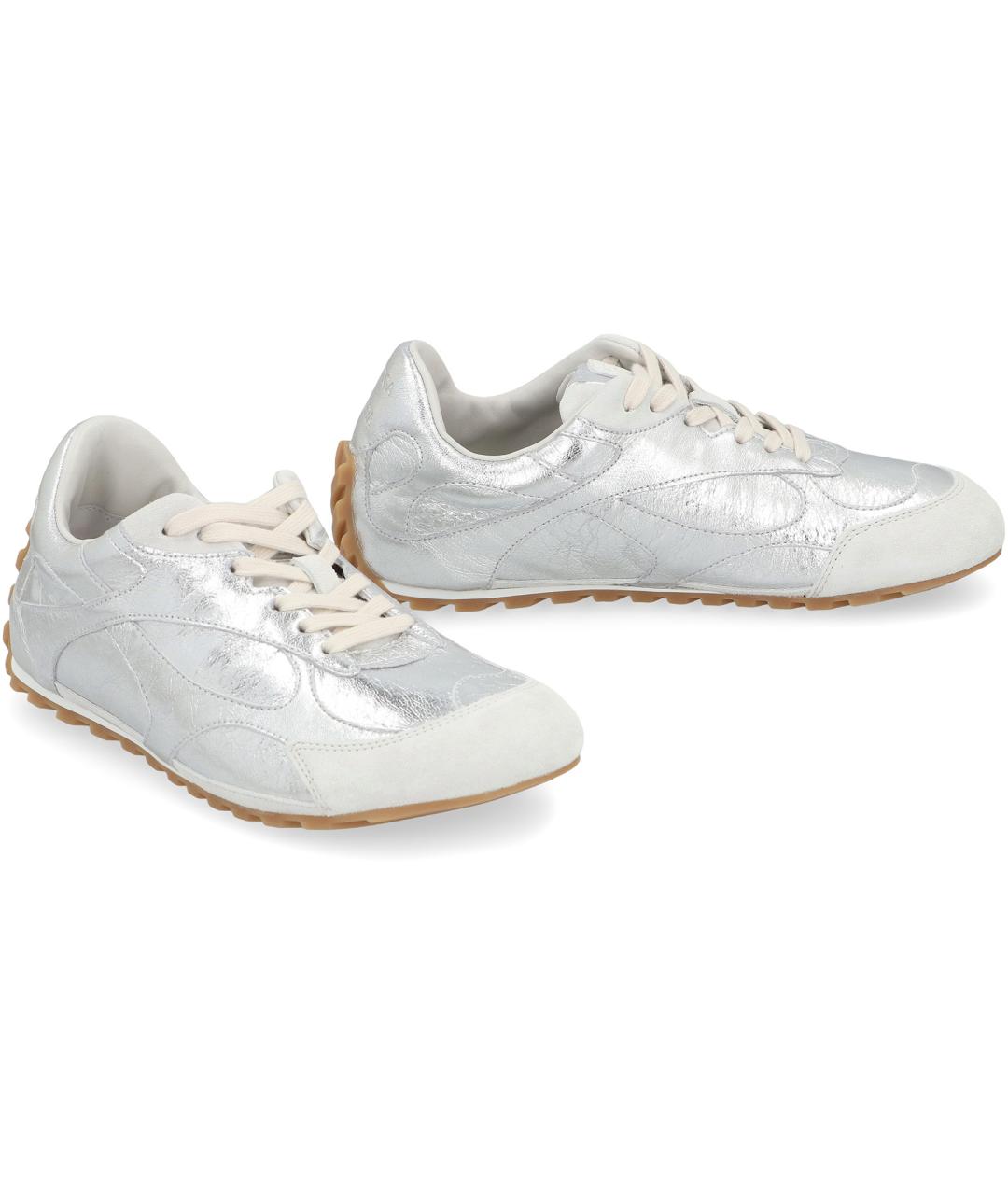 BOTTEGA VENETA Серебряные кожаные кроссовки, фото 3