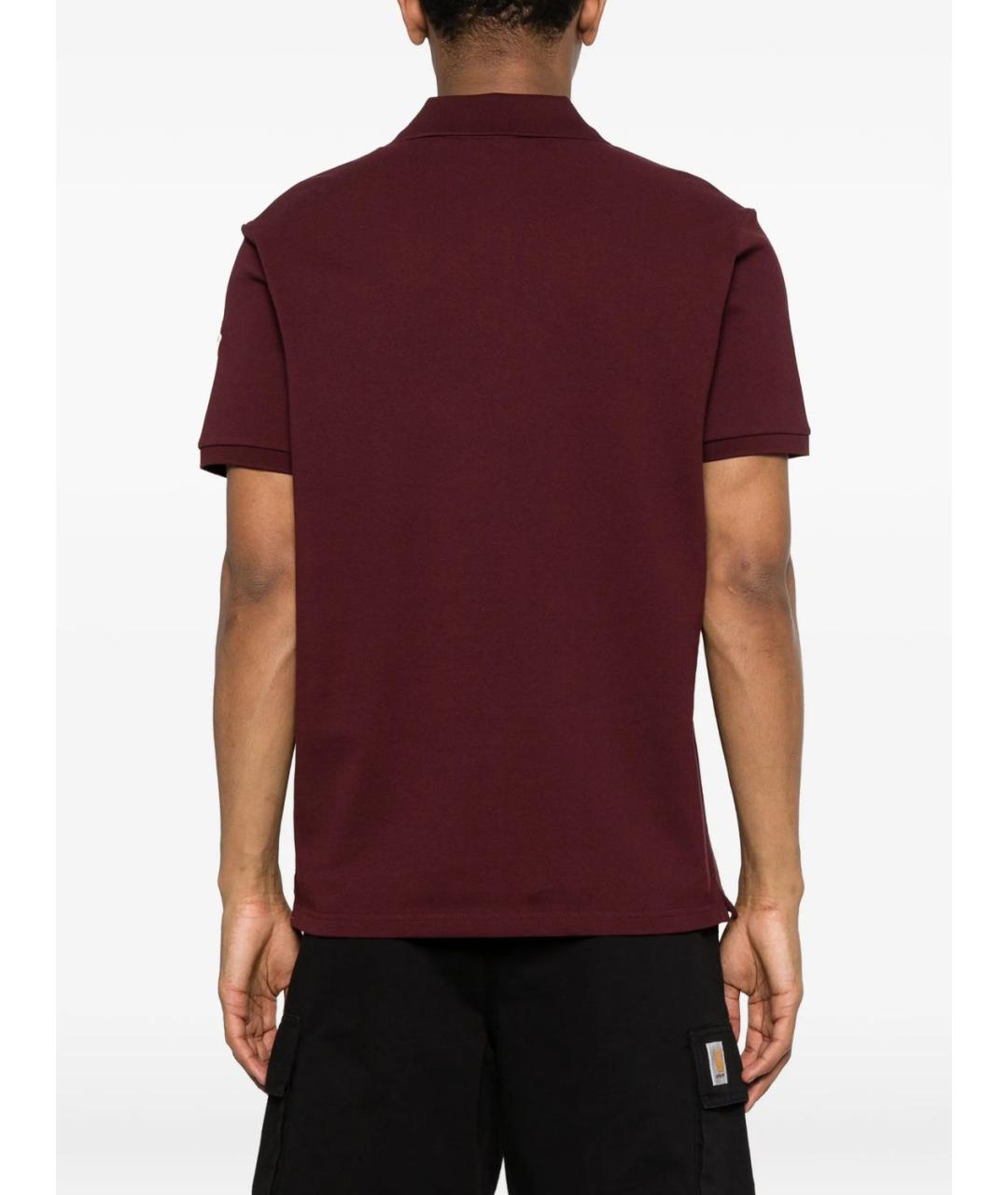 MONCLER Бордовое хлопковое поло с коротким рукавом, фото 4