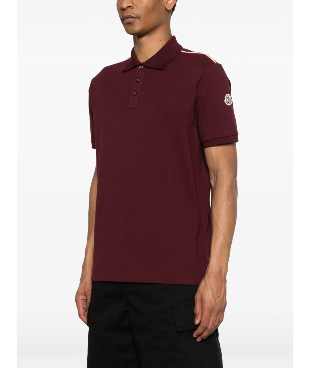 MONCLER Бордовое хлопковое поло с коротким рукавом, фото 5