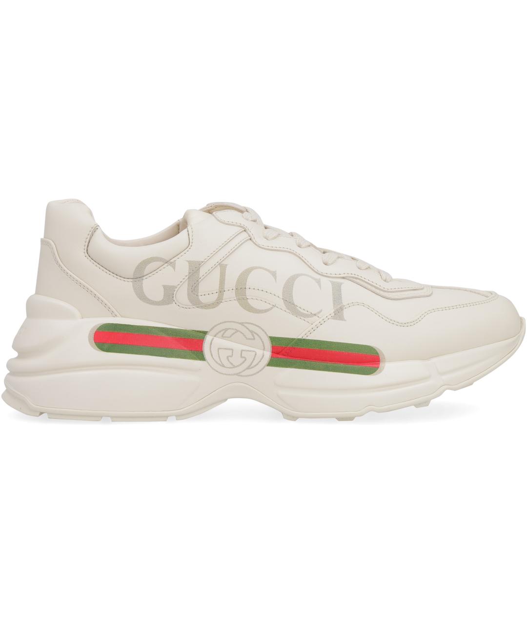 GUCCI Белые кожаные низкие кроссовки / кеды, фото 2