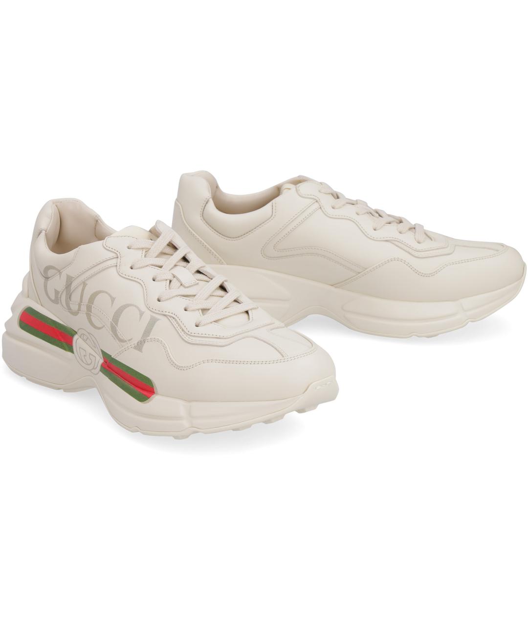 GUCCI Белые кожаные низкие кроссовки / кеды, фото 3