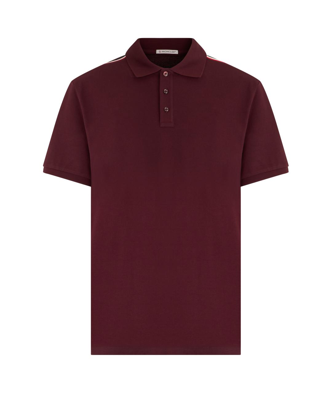MONCLER Бордовое хлопковое поло с коротким рукавом, фото 1
