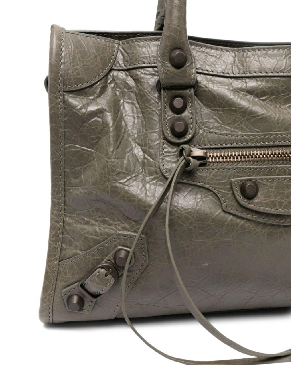 BALENCIAGA Хаки кожаная сумка тоут, фото 5