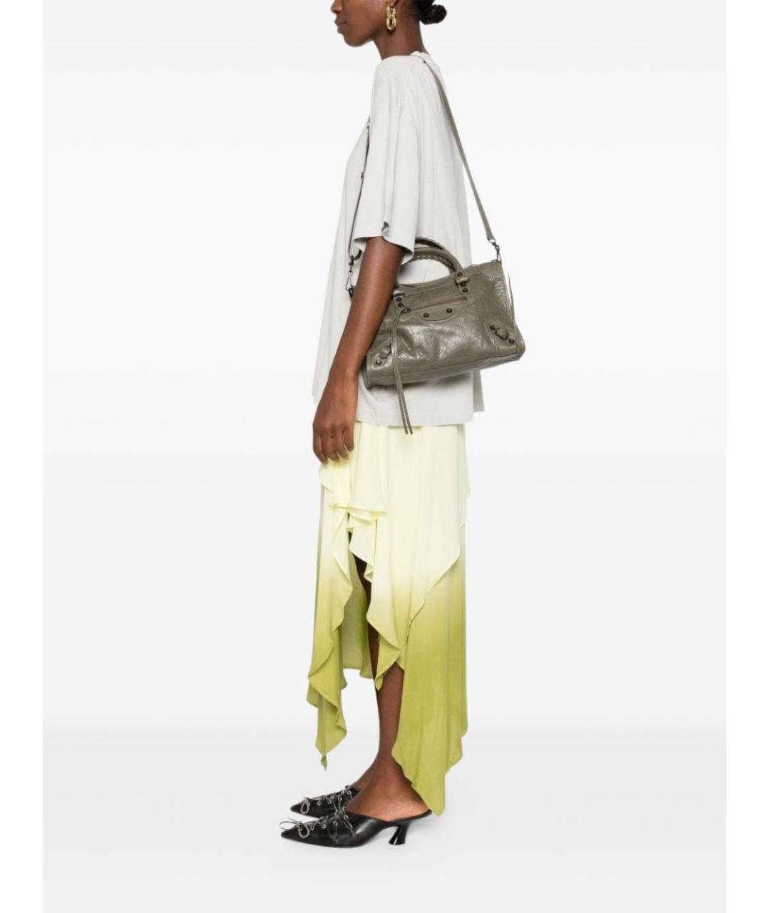 BALENCIAGA Хаки кожаная сумка тоут, фото 2