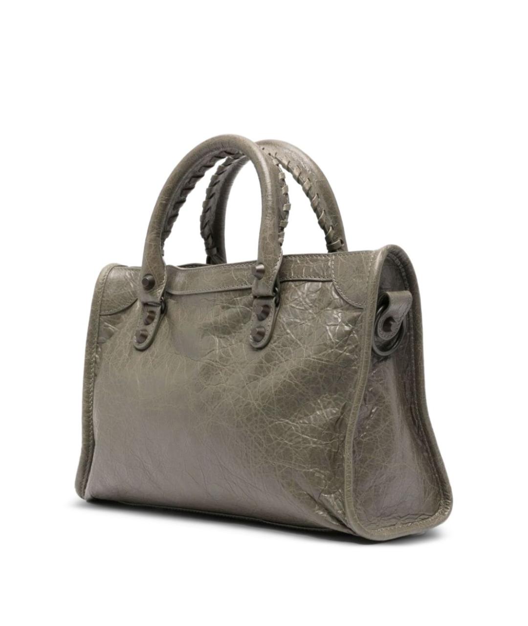 BALENCIAGA Хаки кожаная сумка тоут, фото 4