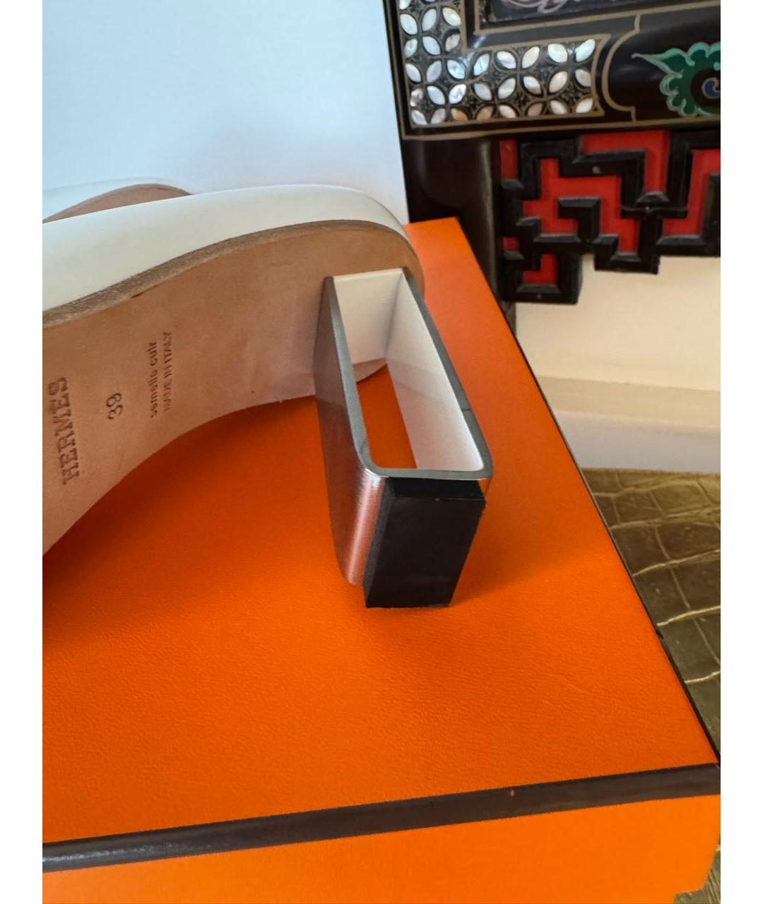 HERMES Белые кожаные туфли, фото 7