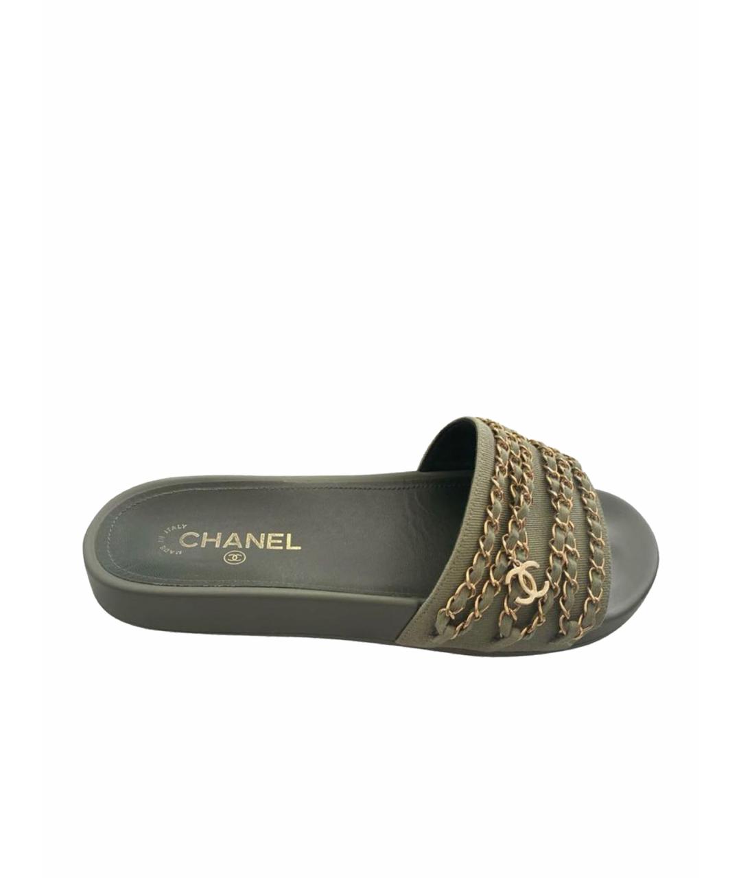 CHANEL Хаки шлепанцы, фото 1
