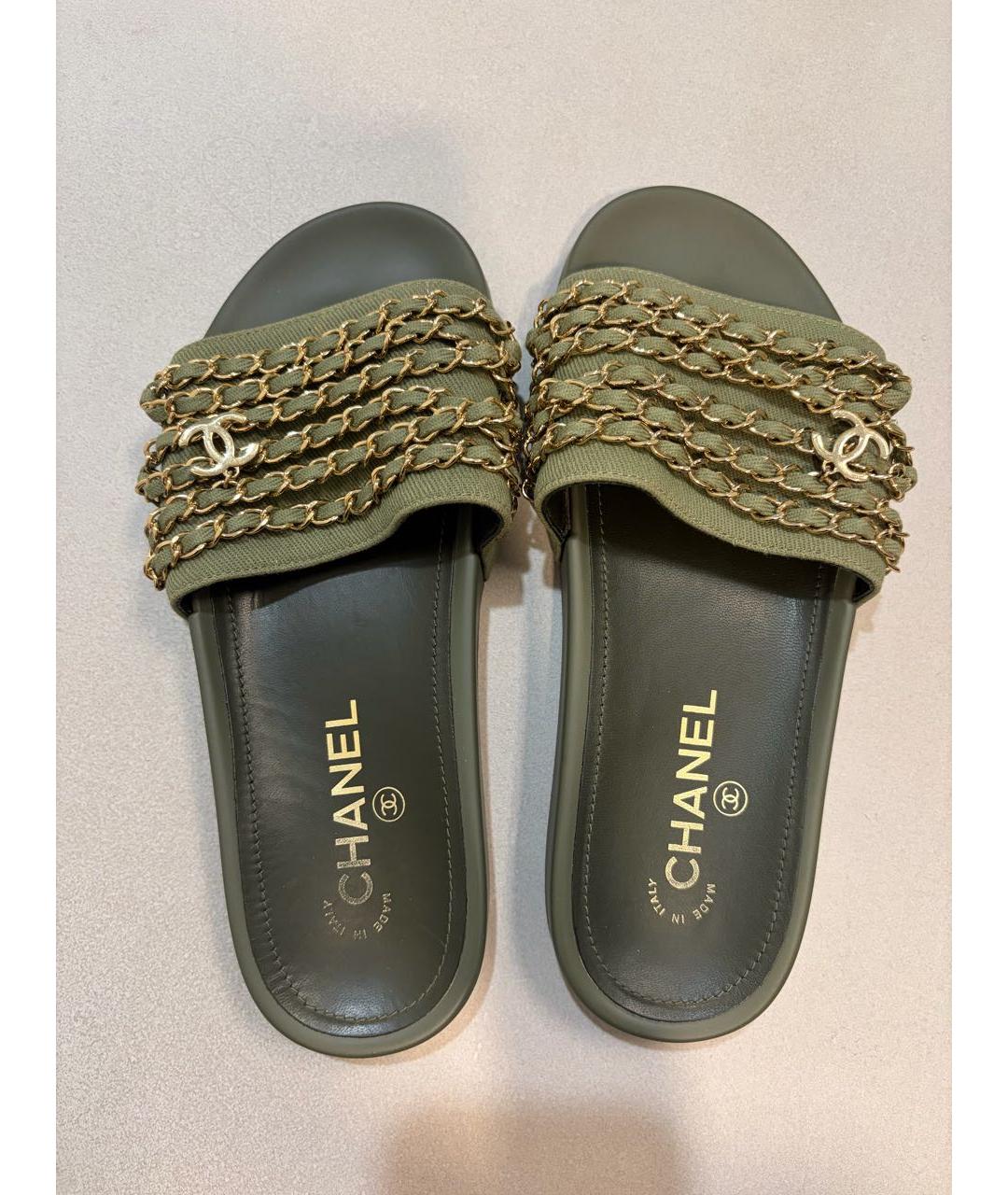 CHANEL Хаки шлепанцы, фото 2