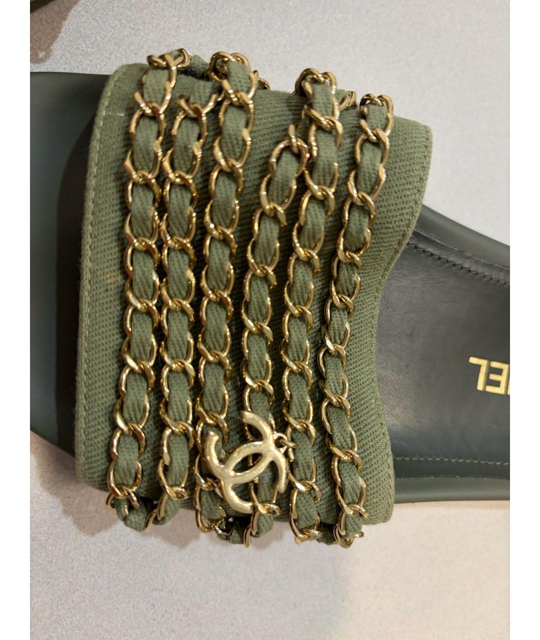 CHANEL Хаки шлепанцы, фото 7