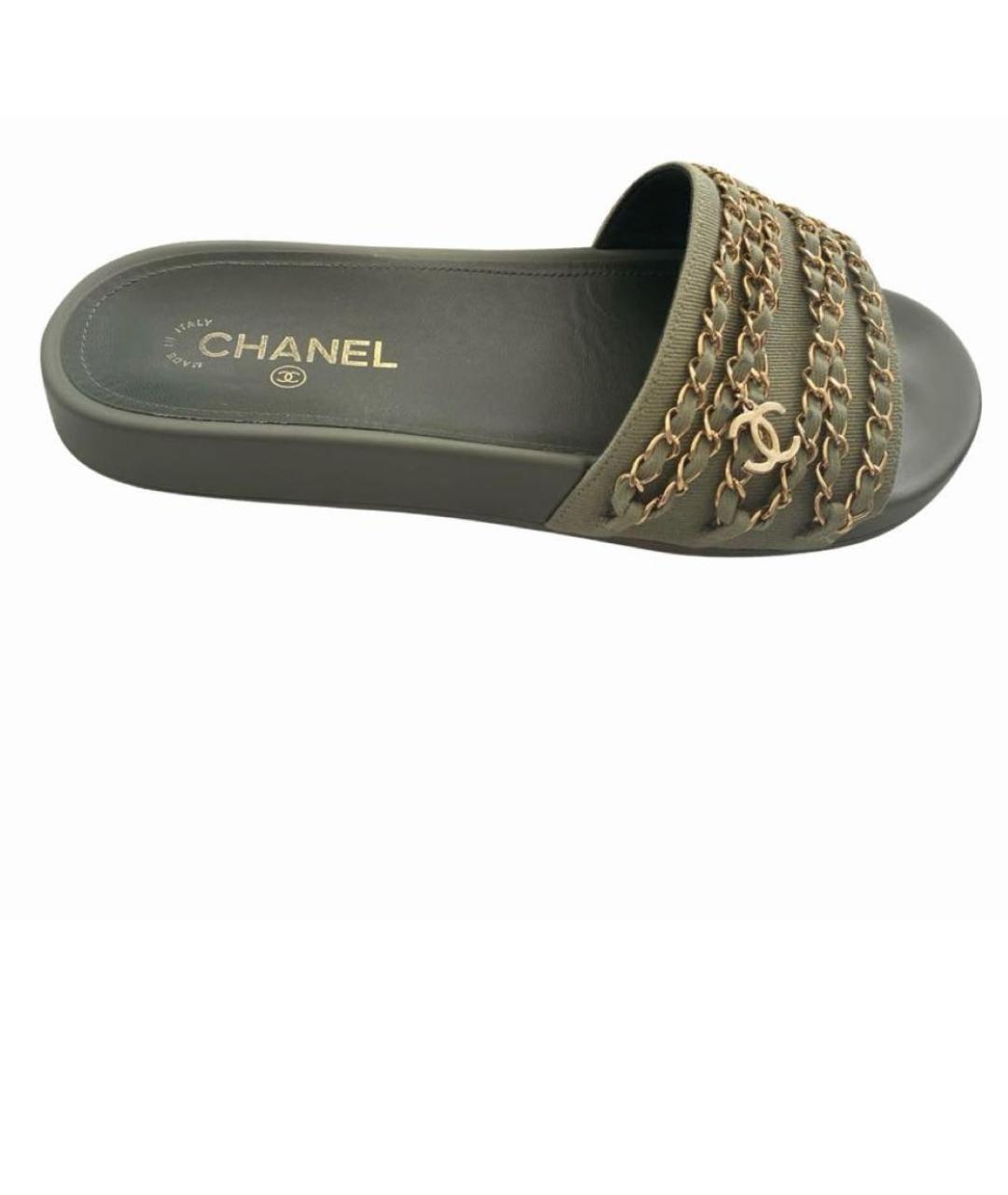 CHANEL Хаки шлепанцы, фото 9