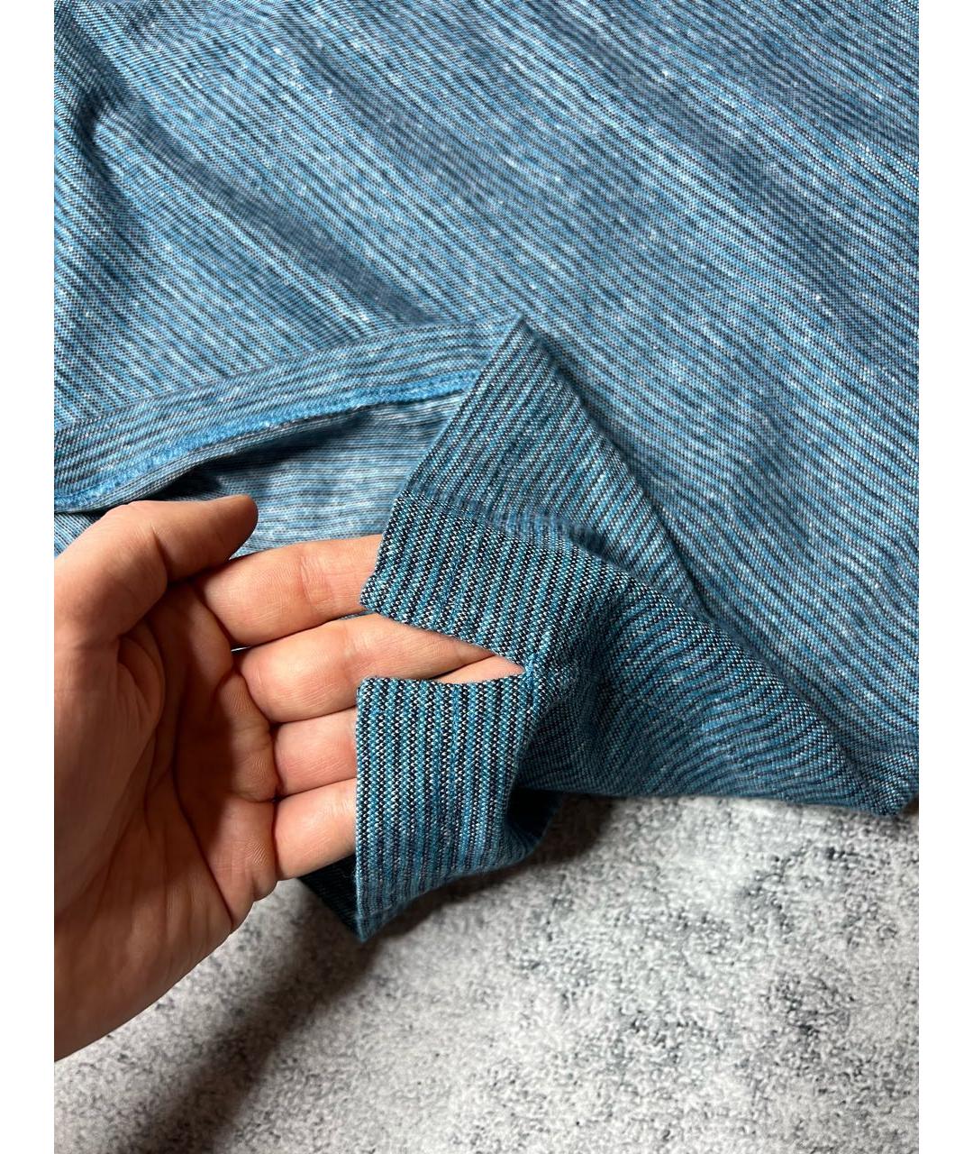 BOGNER Голубое хлопко-леновое поло с коротким рукавом, фото 6