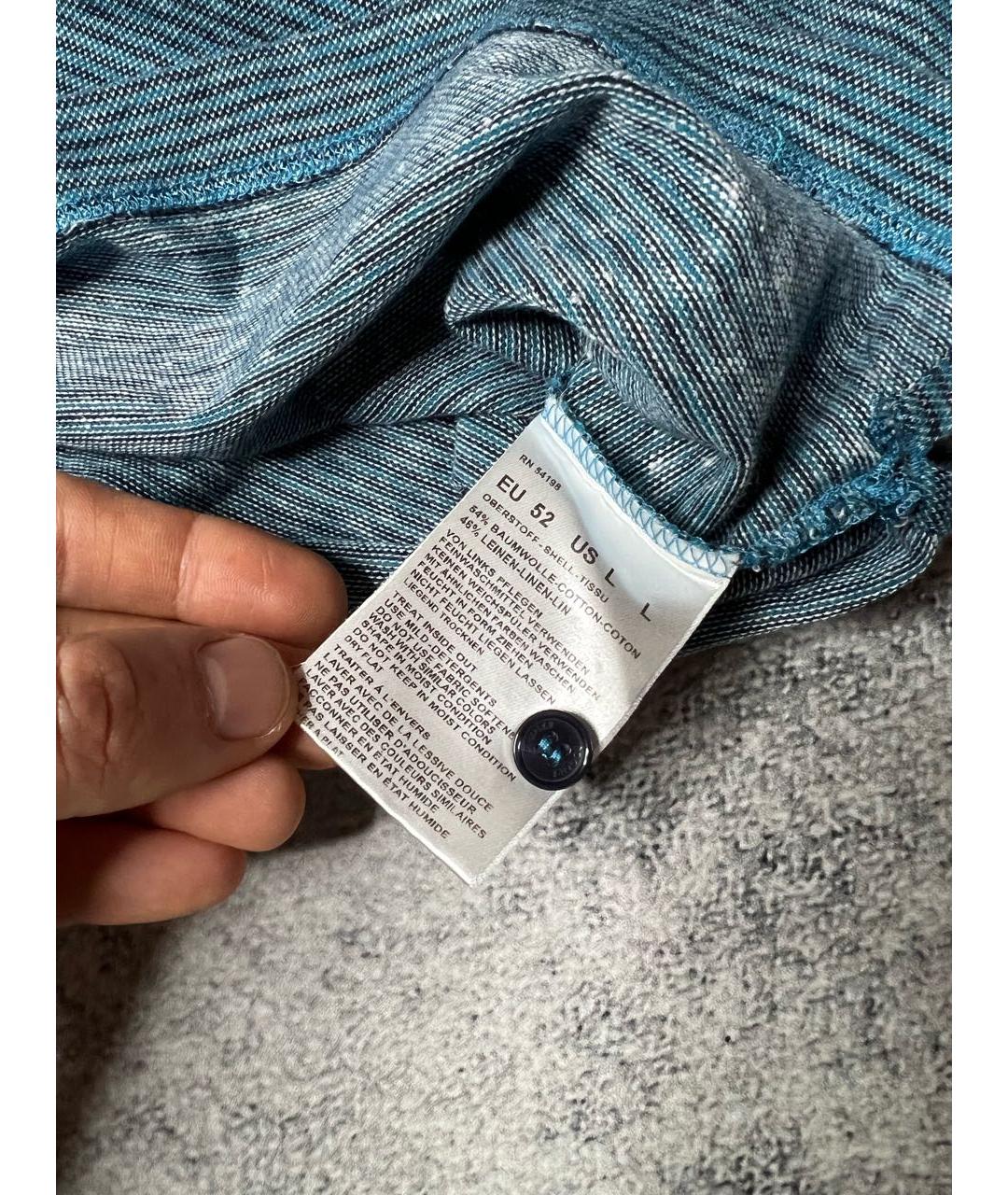 BOGNER Голубое хлопко-леновое поло с коротким рукавом, фото 7