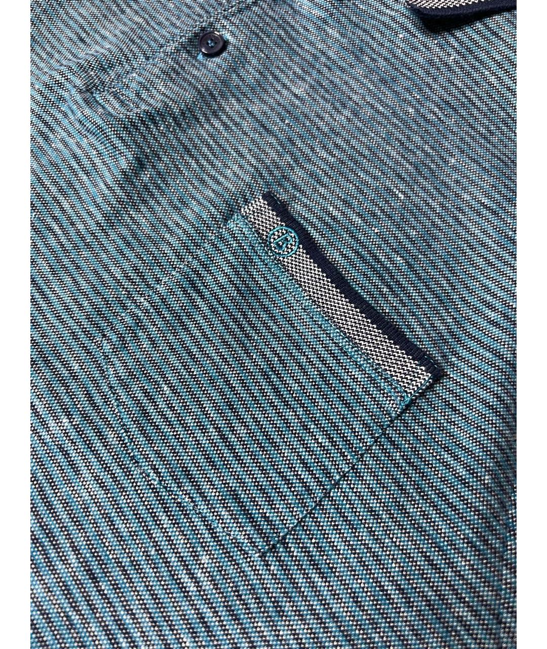 BOGNER Голубое хлопко-леновое поло с коротким рукавом, фото 4