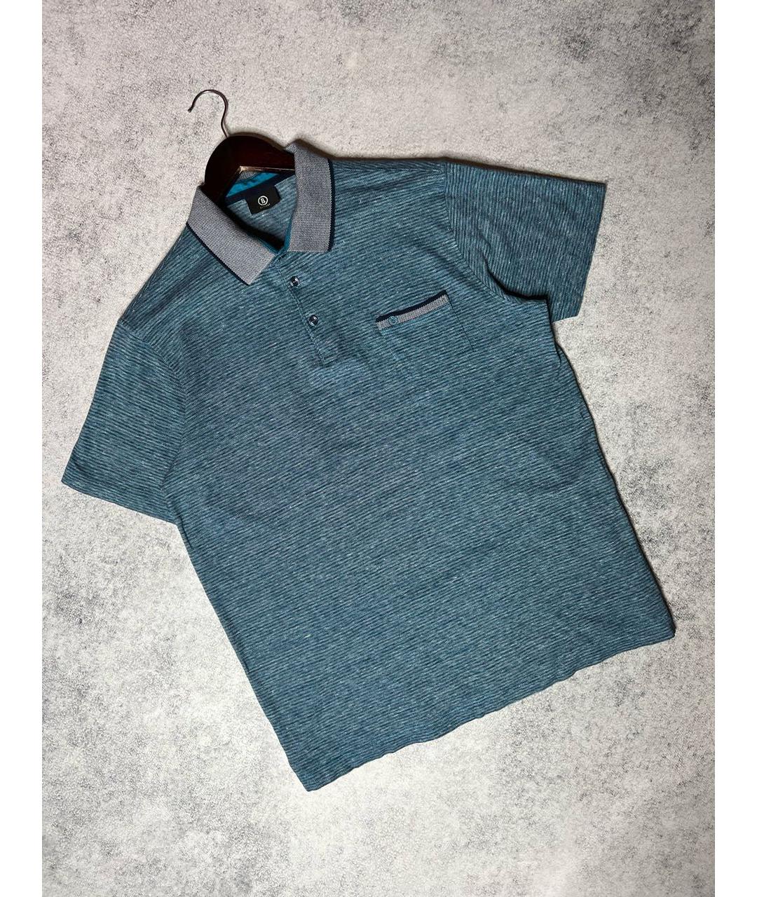BOGNER Голубое хлопко-леновое поло с коротким рукавом, фото 8