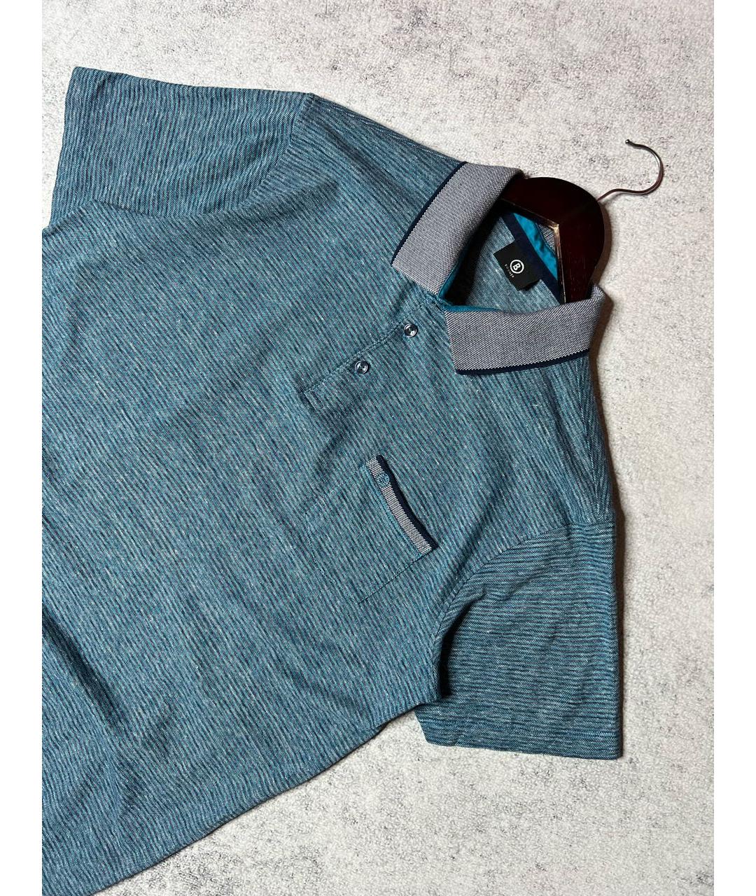 BOGNER Голубое хлопко-леновое поло с коротким рукавом, фото 3