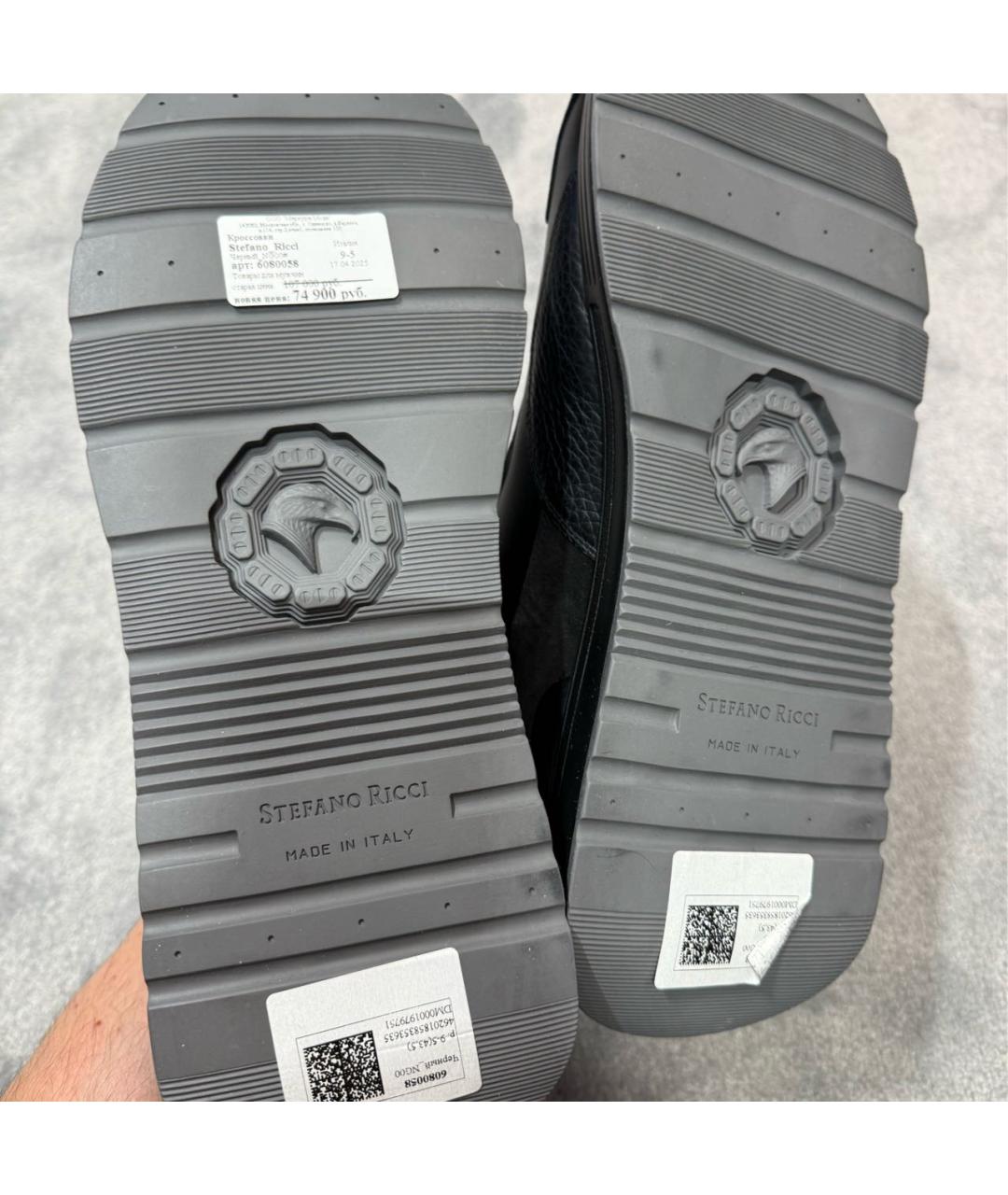 STEFANO RICCI Черные кожаные низкие кроссовки / кеды, фото 6