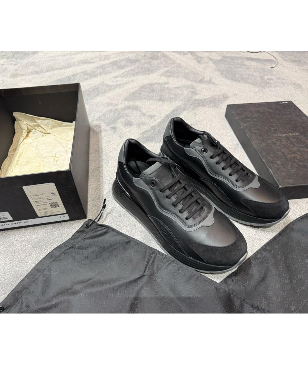 STEFANO RICCI Черные кожаные низкие кроссовки / кеды, фото 5