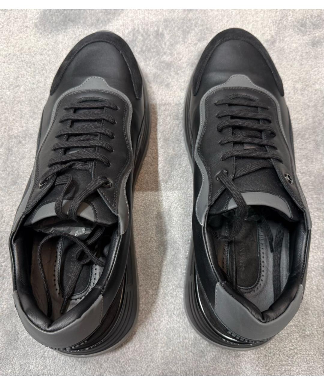 STEFANO RICCI Черные кожаные низкие кроссовки / кеды, фото 3